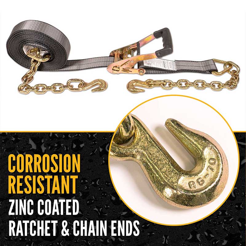 Blackline 2' X 30' Heavy-Industry Ratchet Strap With Chain Extension